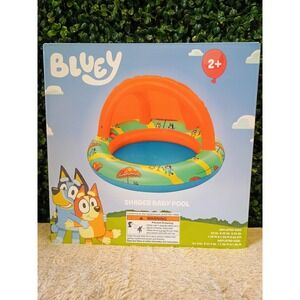 Bluey Shaded Baby Pool w/ Sunshade Inflatable for Kids Ages 2+ Kiddie Summer Fun